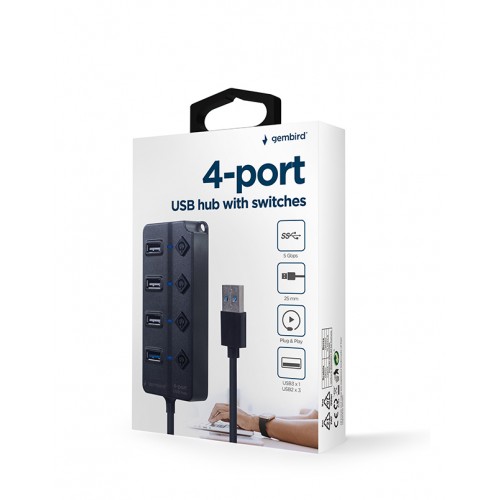 USB-хаб Gembird UHB-U3P1U2P3P-01 on/off (1xUSB3.1 + 3xUSB2.0 port)
