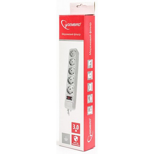 Мережевий фільтр Gembird SPG5-G-10G 3.0m grey