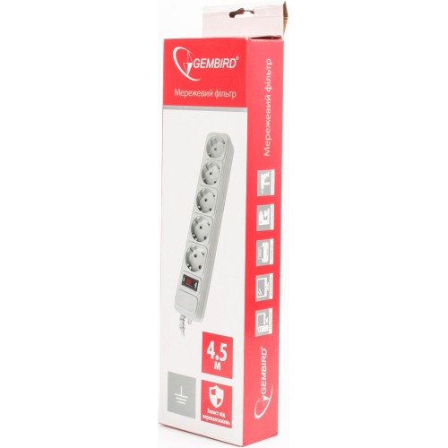 Сетевой фильтр Gembird SPG5-G-15G 4.5m grey