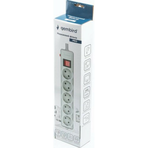 Мережевий фільтр Gembird SPG5-G-6G-PRO 1.8m grey