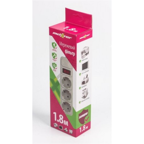 Сетевой фильтр Maxxter SPM3-G-6G 1.8m grey
