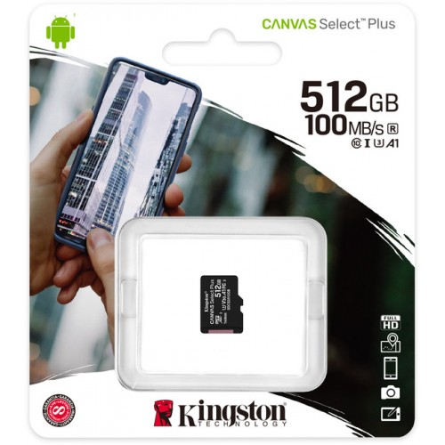 Карта памяти MicroSDXC 512Gb Kingston Canvas Select Plus Class 10 A1 UHS-I (card only)