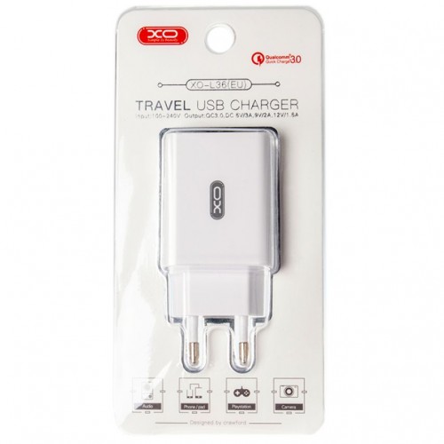 Мережевий зарядний пристрій XO L36 QC3.0 (USB, 3A, 18W) white