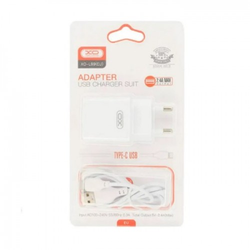 Сетевое зарядное устройство XO L99 Type-C (USB, 2.4A/Cable Type-C) white