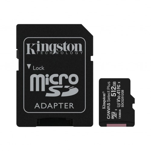 Карта памяти MicroSDXC 512Gb Kingston Canvas Select Plus Class 10 A1 UHS-I (адаптер SD)