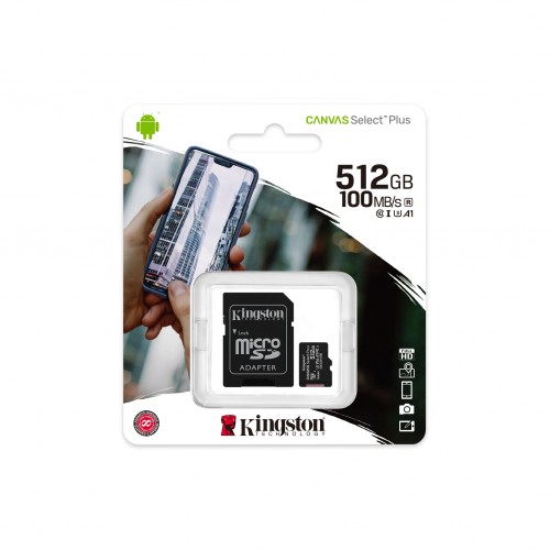 Карта памяти MicroSDXC 512Gb Kingston Canvas Select Plus Class 10 A1 UHS-I (адаптер SD)