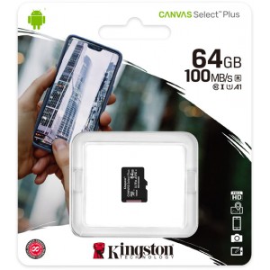 Карта памяти MicroSDXC 64Gb Kingston Canvas Select Plus Class 10 A1 UHS-I (card only)