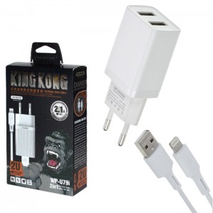 Сетевое зарядное устройство Remax WK Design WP U-79 Lightning (2xUSB 2.1A/Cable Lightning) white