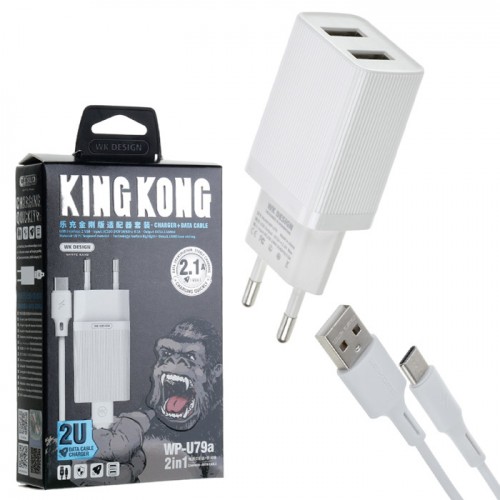 Сетевое зарядное устройство Remax WK Design WP U-79 Type-C (2xUSB 2.1A/Cable Type-C) white
