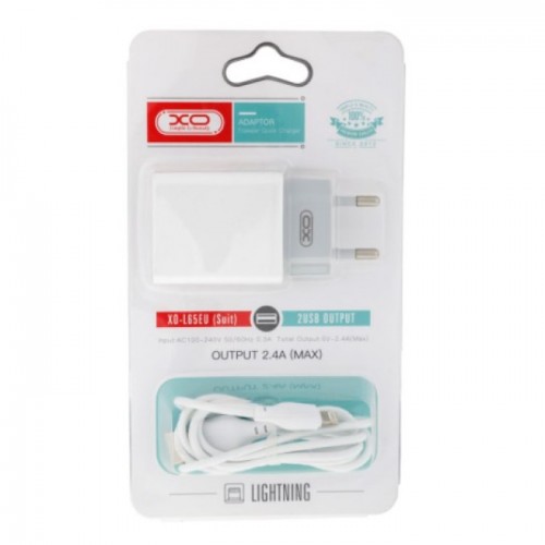 Сетевое зарядное устройство XO L65 Lightning (2xUSB, 2.4A/Cable Lightning) white