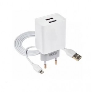 Сетевое зарядное устройство XO L65 Lightning (2xUSB, 2.4A/Cable Lightning) white