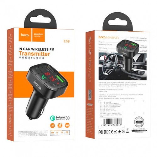 FM-трансмиттер Hoco E59 (АЗУ 2USB, QC3.0, 3.1А)