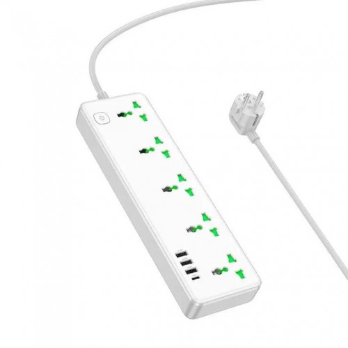 Мережевий фільтр Hoco AC13A (3xUSB/Type-C/5xSocket) 1.5m. white