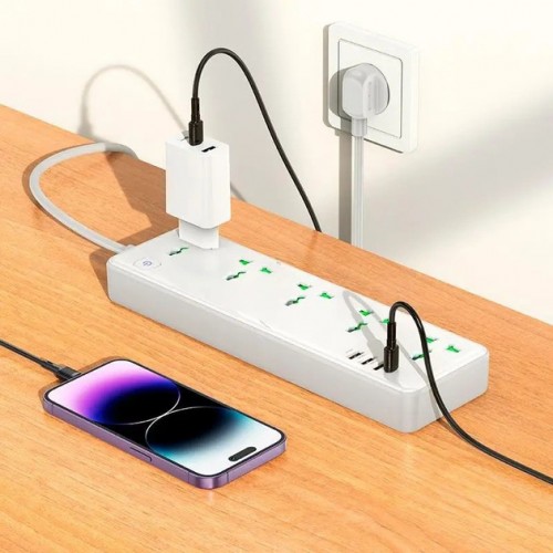 Мережевий фільтр Hoco AC13A (3xUSB/Type-C/5xSocket) 1.5m. white