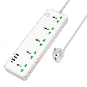 Сетевой фильтр Hoco AC13A (3xUSB/Type-C/5xSocket) 1.5m. white