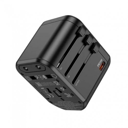 Сетевое зарядное устройство Hoco AC15 PD+QC3.0 (2xUSB, Type-C, Soket, 20W) black