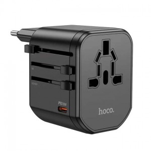 Сетевое зарядное устройство Hoco AC15 PD+QC3.0 (2xUSB, Type-C, Soket, 20W) black