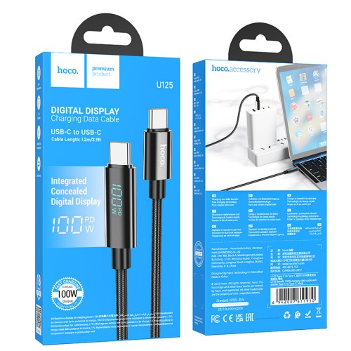 USB кабель Hoco U125 LCD Type-C to Type-C 100W black