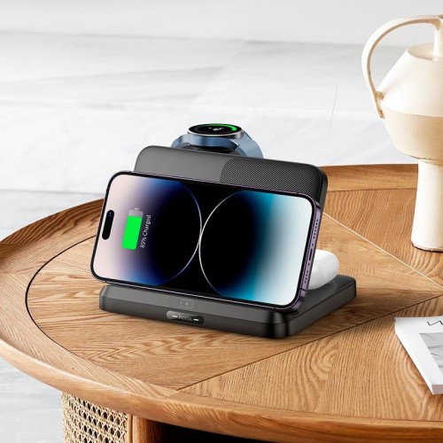 Бездротовий зарядний пристрій Hoco CQ7 3in1 Wireless Fast Charger 15W black