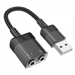 Переходник Hoco LS37 USB to 2x3.5mm. audio converter black