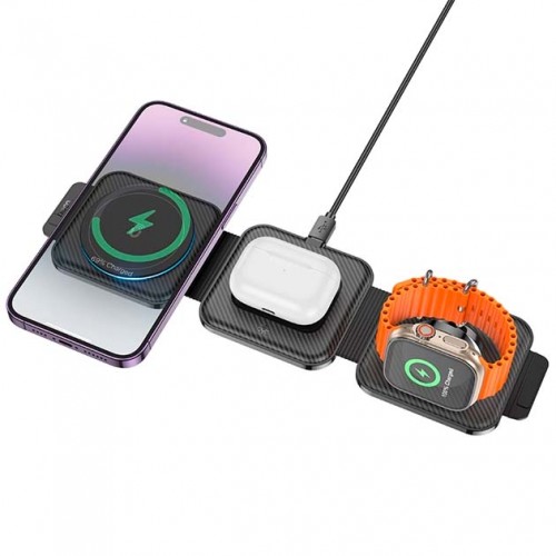 Беспроводное зарядное устройство Hoco CQ4 3in1 Magnetic Wireless Fast Charger 15W black