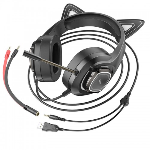Наушники Hoco W107 Luminous Gaming Phantom Cat black