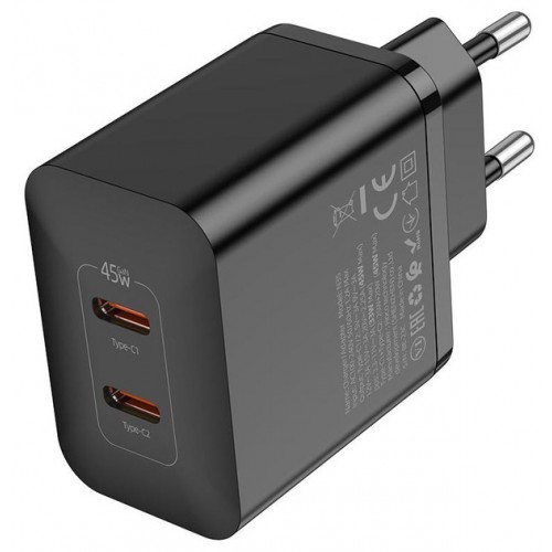 Сетевое зарядное устройство Hoco N35 PD (2xType-C, 45W) black