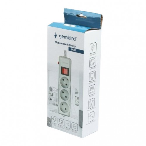 Мережевий фільтр Gembird SPG3-G-15G-PRO 4.5m Grey