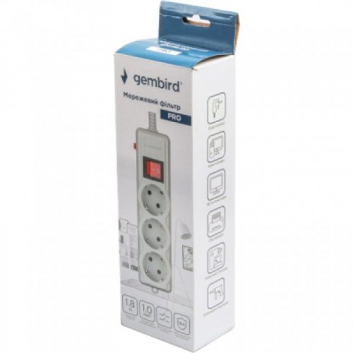 Мережевий фільтр Gembird SPG3-G-6G-PRO 1.8m Grey