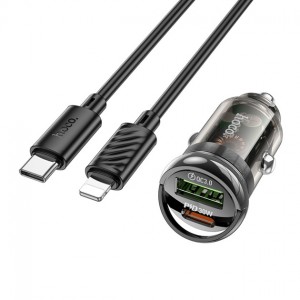 АЗП Hoco Z53A PD+QC3.0 Lightning (USB, Type-C, 30W/Cable Type-C to Lightning) Black