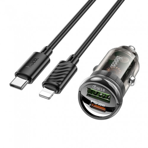 АЗП Hoco Z53A PD+QC3.0 Lightning (USB, Type-C, 30W/Cable Type-C to Lightning) Black