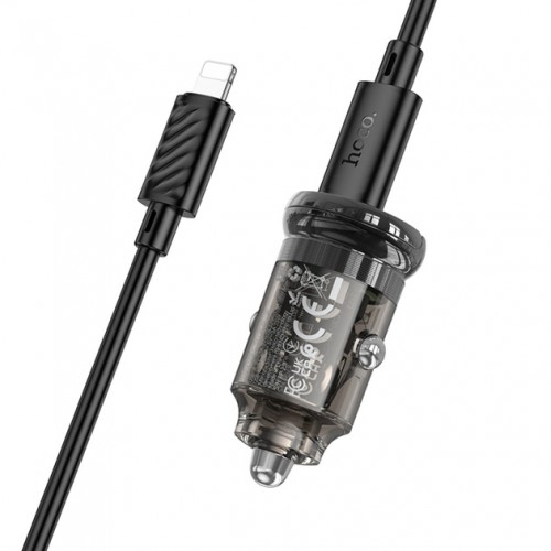 АЗП Hoco Z53A PD+QC3.0 Lightning (USB, Type-C, 30W/Cable Type-C to Lightning) Black