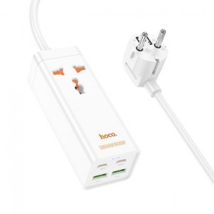 Сетевой фильтр Hoco AC10A QC+PD3.0 65W (2xUSB/2xType-C/1xSocket) white