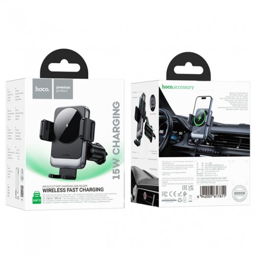 Держатель Hoco HW13 Wireless Charging 15W grey