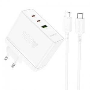 Сетевое зарядное устройство Borofone BN11 PD+QC3.0 Type-C (USB, 2xType-C, 100W/Cable Type-C to Type-C) white