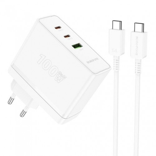 Сетевое зарядное устройство Borofone BN11 PD+QC3.0 Type-C (USB, 2xType-C, 100W/Cable Type-C to Type-C) white