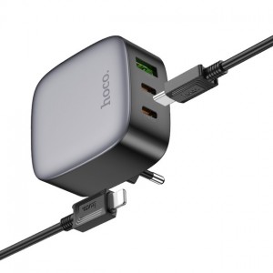 Сетевое зарядное устройство Hoco CS33A PD+QC3.0 Lightning (2xUSB, Type-C, 30W/Cable Type-C to Lightning) black