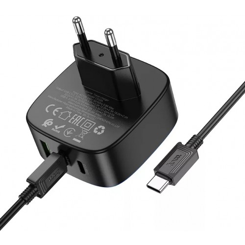 Мережевий зарядний пристрій Hoco CS33A PD+QC3.0 Type-C (2xUSB, Type-C, 30W/Cable Type-C to Type-C) black