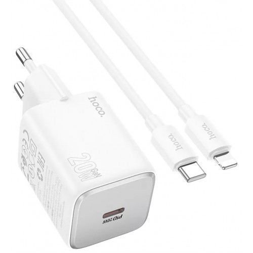 Мережевий зарядний пристрій Hoco N40 PD Lightning (Type-C, 20W/Cable Type-C to Lightning) White