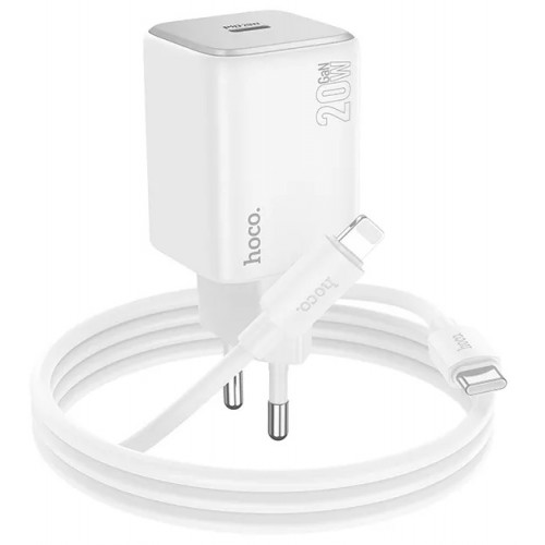 Мережевий зарядний пристрій Hoco N40 PD Lightning (Type-C, 20W/Cable Type-C to Lightning) White