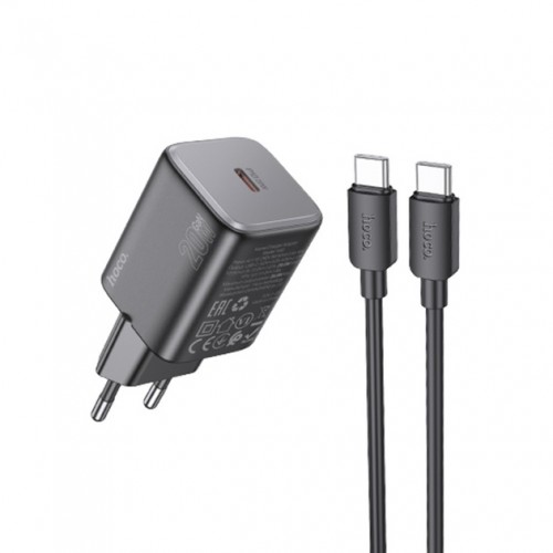 Мережевий зарядний пристрій Hoco N40 PD Type-C, 20W / Cable Type-C to Type-C black