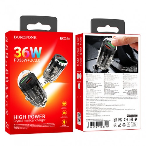 АЗУ Borofone BZ29A PD+QC3.0 (USB, Type-C, 36W) black
