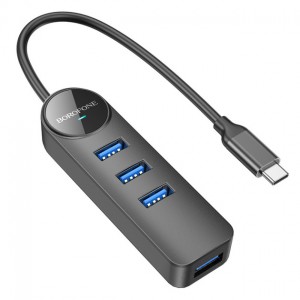 USB-хаб Borofone DH5 4in1 (USB to 4xUSB3.0) 1.2m. black