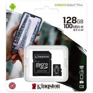 Карта памяти MicroSDXC 128Gb Kingston Canvas Select Plus Class 10 A1 UHS-I (адаптер SD)