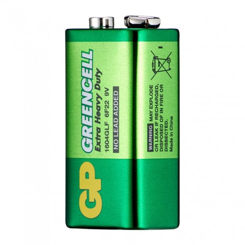 Батарейка GP 1604GLF-S1 Greencell, 6F22, 1шт. (крона)