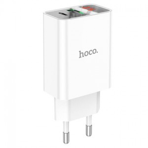 Сетевое зарядное устройство Hoco C100A LCD PD+QC3.0 (USB, Type-C, 20W) White