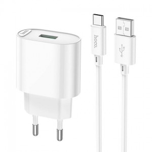 Сетевое зарядное устройство Hoco C109A QC3.0 Type-C (USB 3A, 18W/Cable Type-C) White