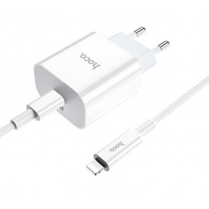 Сетевое зарядное устройство Hoco C76A Plus PD Lightning (Type-C, 20W/Cable Type-C to Lightning) White