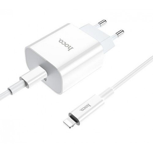 Сетевое зарядное устройство Hoco C76A Plus PD Lightning (Type-C, 20W/Cable Type-C to Lightning) White