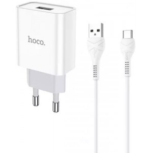 Сетевое зарядное устройство Hoco C81A Type-C (USB 2.1A/Cable Type-C) White